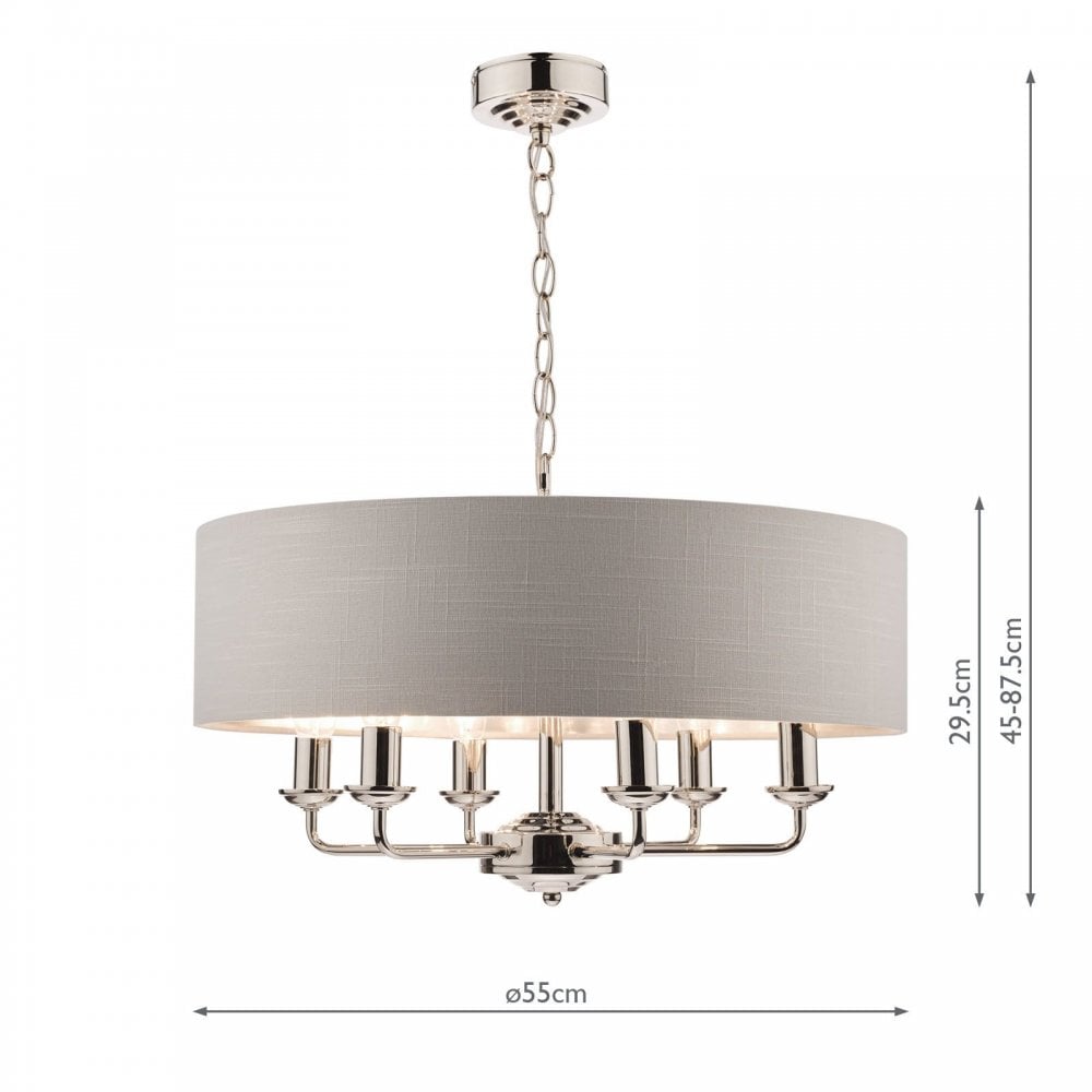 Sorrento 6 Light Pendant in Polished Nickel C/W Silver Shade