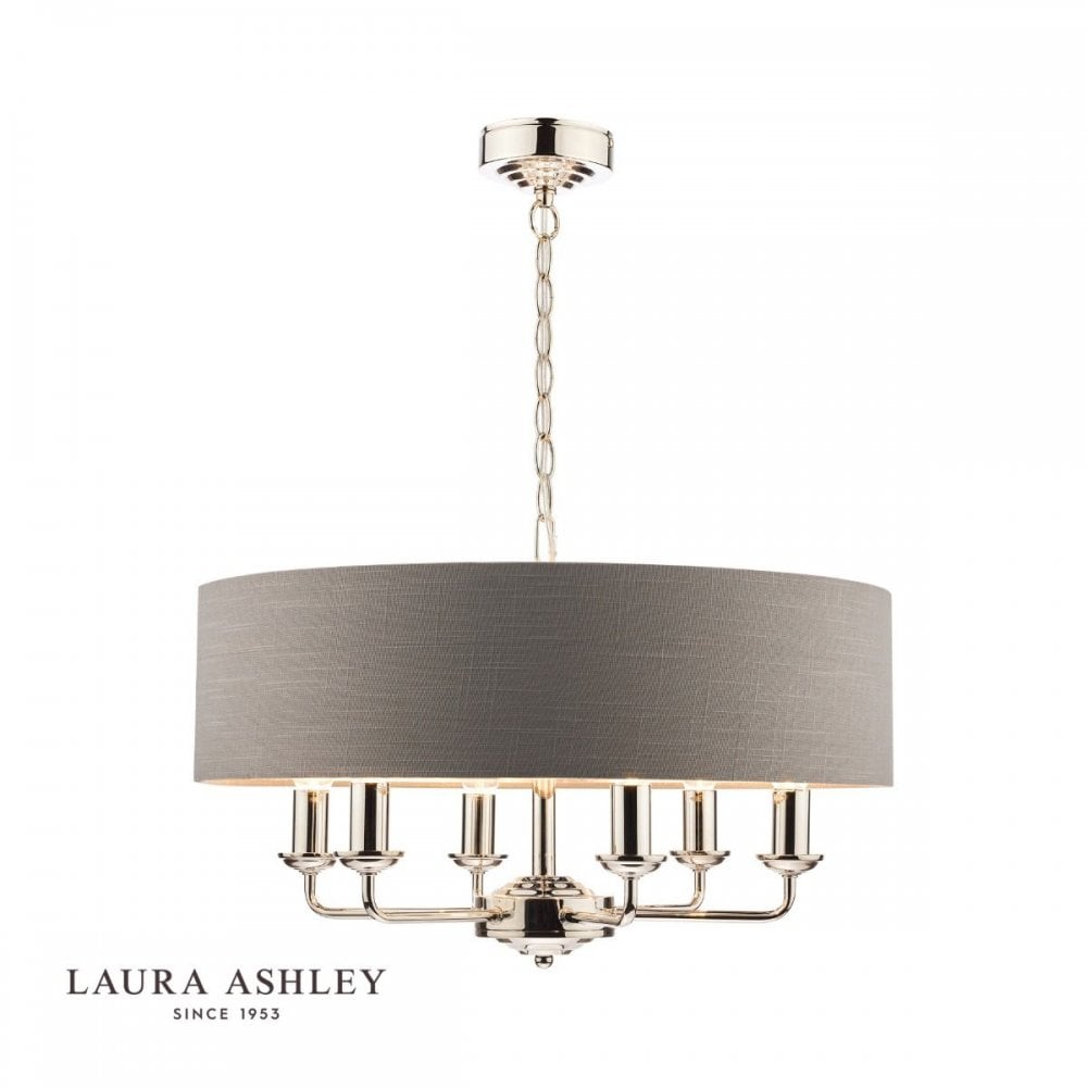 Sorrento 6 Light Pendant in Polished Nickel C/W Charcoal Shade