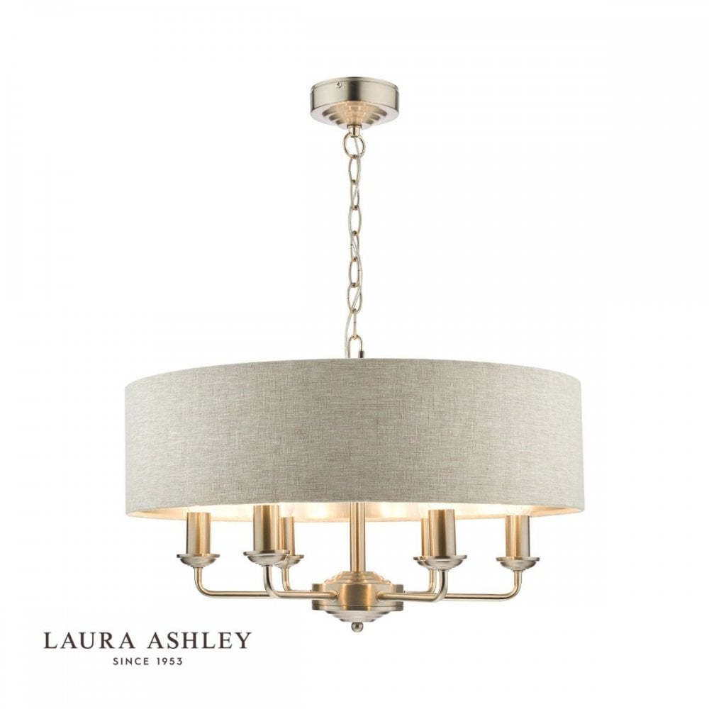 Sorrento 6 Light Pendant in Brushed Chrome C/W Natural Shade