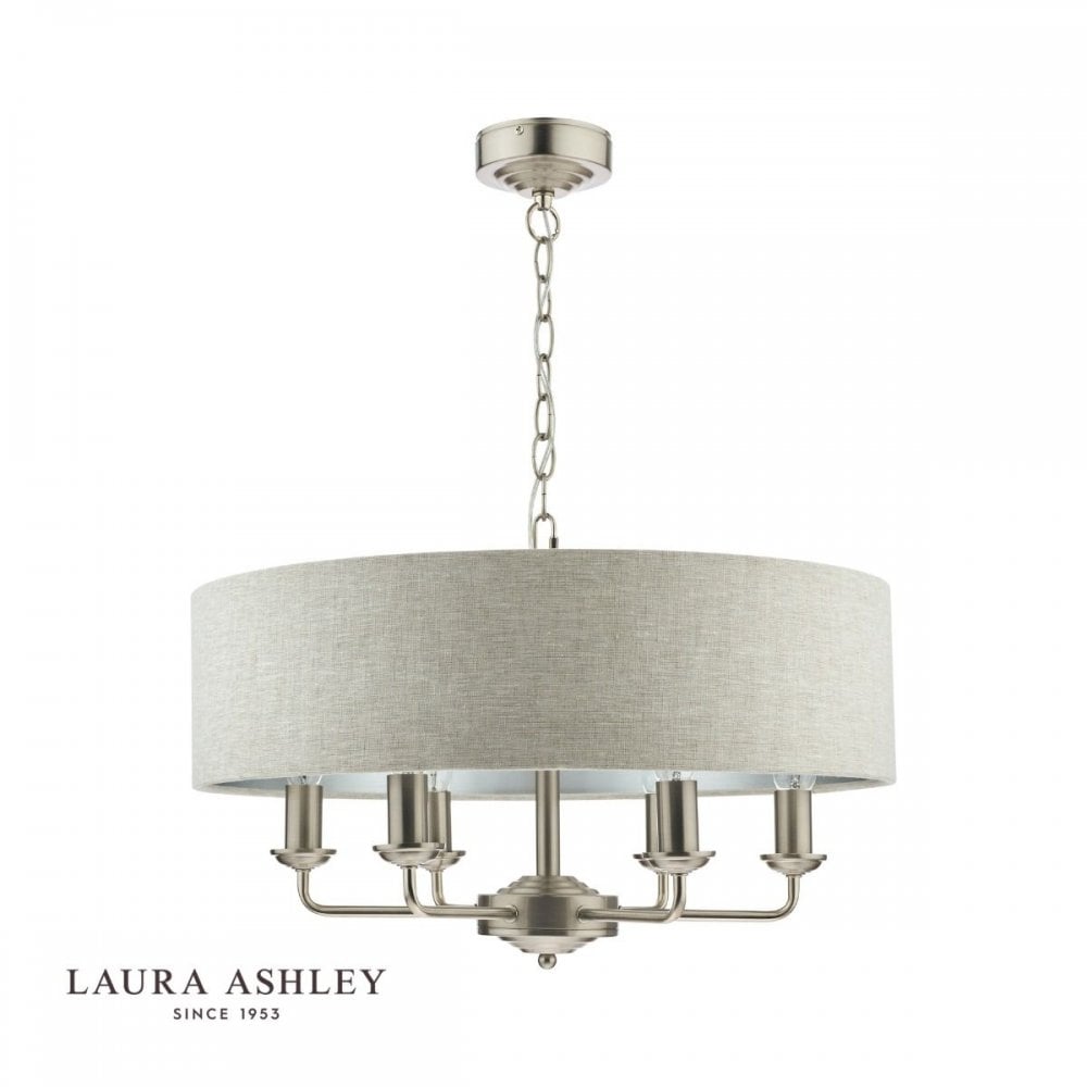 Sorrento 6 Light Pendant in Brushed Chrome C/W Natural Shade