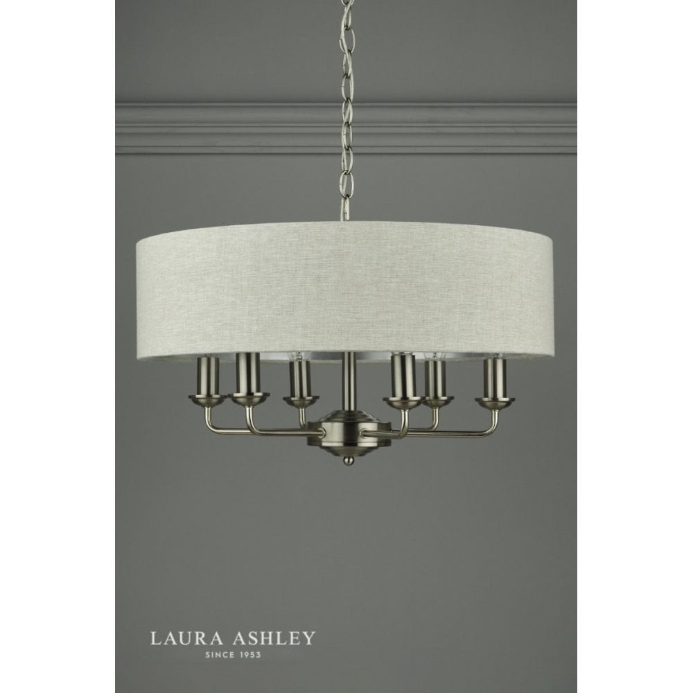 Sorrento 6 Light Pendant in Brushed Chrome C/W Natural Shade