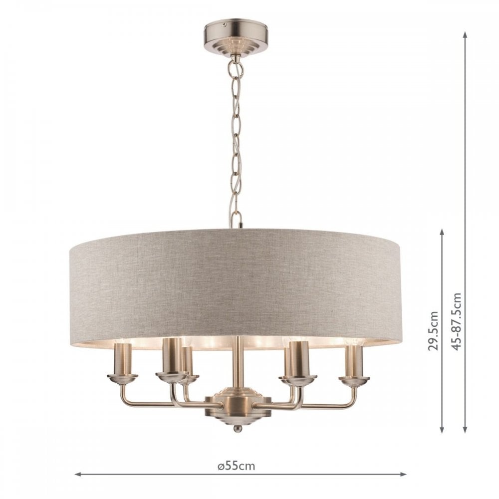 Sorrento 6 Light Pendant in Brushed Chrome C/W Natural Shade