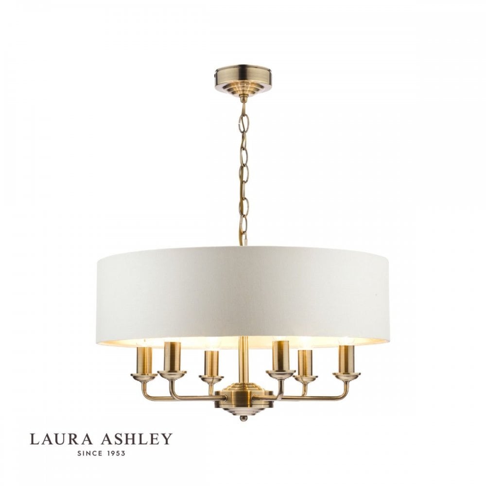 Sorrento 6 Light Pendant in Antique Brass C/W Ivory Shade