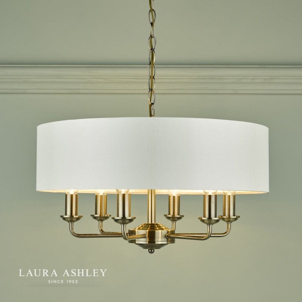 Sorrento 6 Light Pendant in Antique Brass C/W Ivory Shade