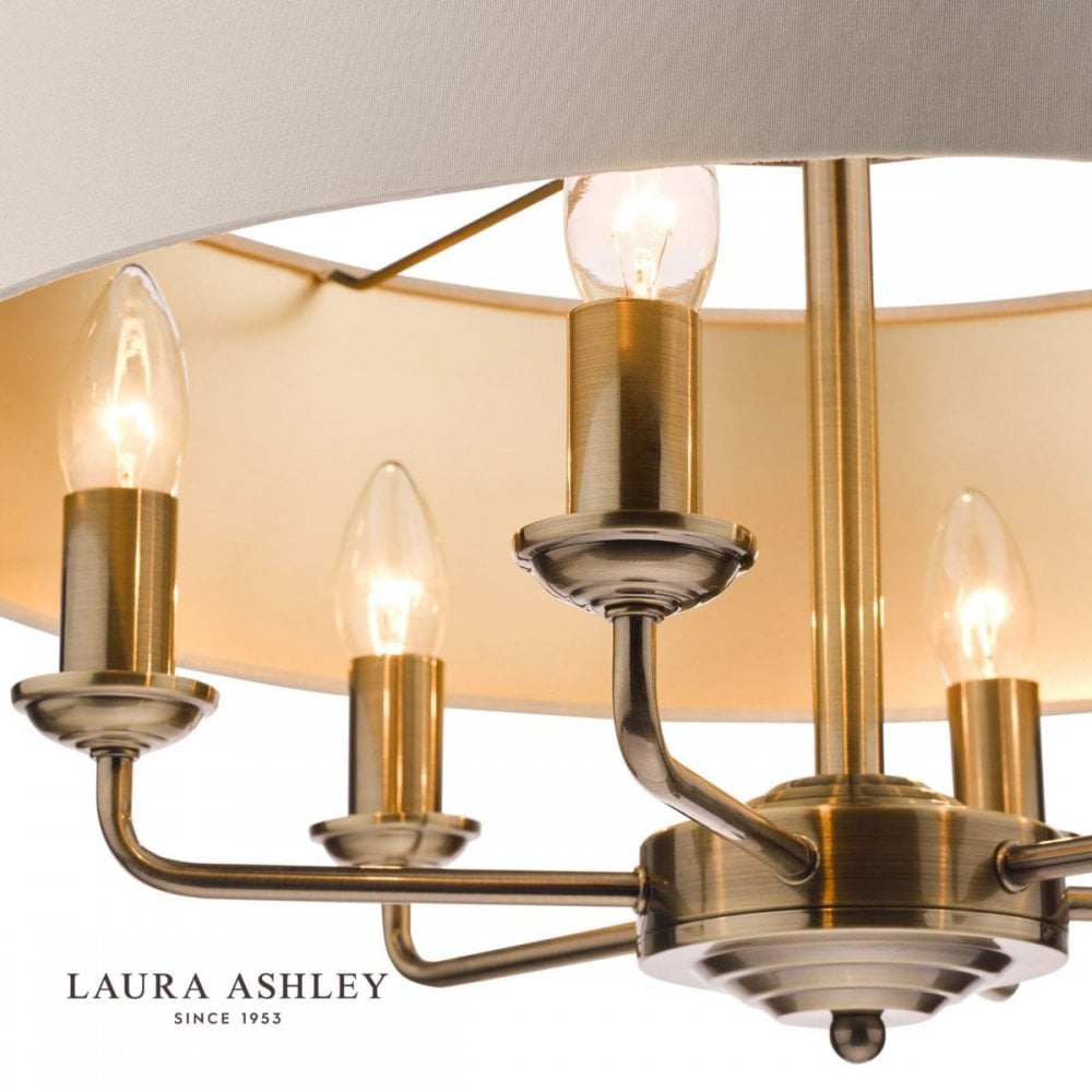 Sorrento 6 Light Pendant in Antique Brass C/W Ivory Shade
