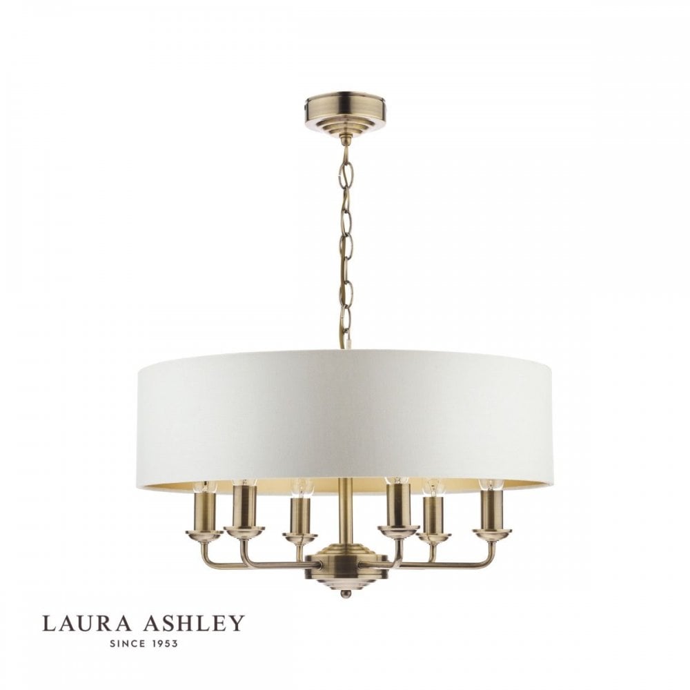 Sorrento 6 Light Pendant in Antique Brass C/W Ivory Shade