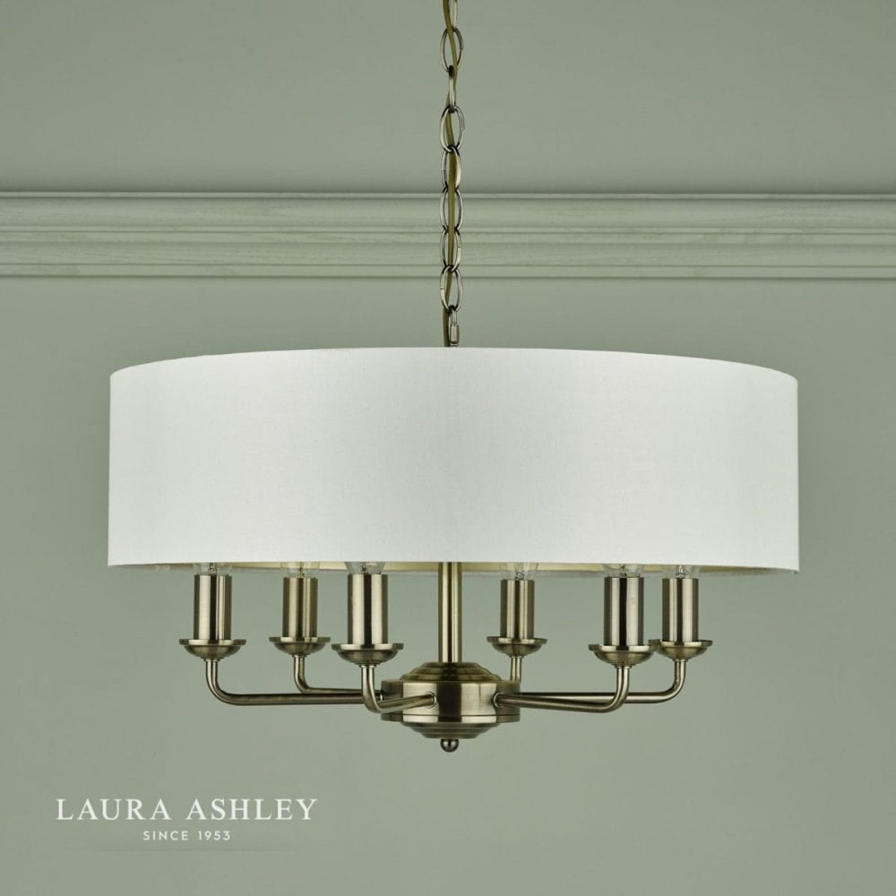 Sorrento 6 Light Pendant in Antique Brass C/W Ivory Shade
