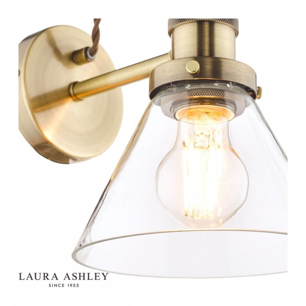 Isaac Wall Light in Antique Brass with Glass Shade