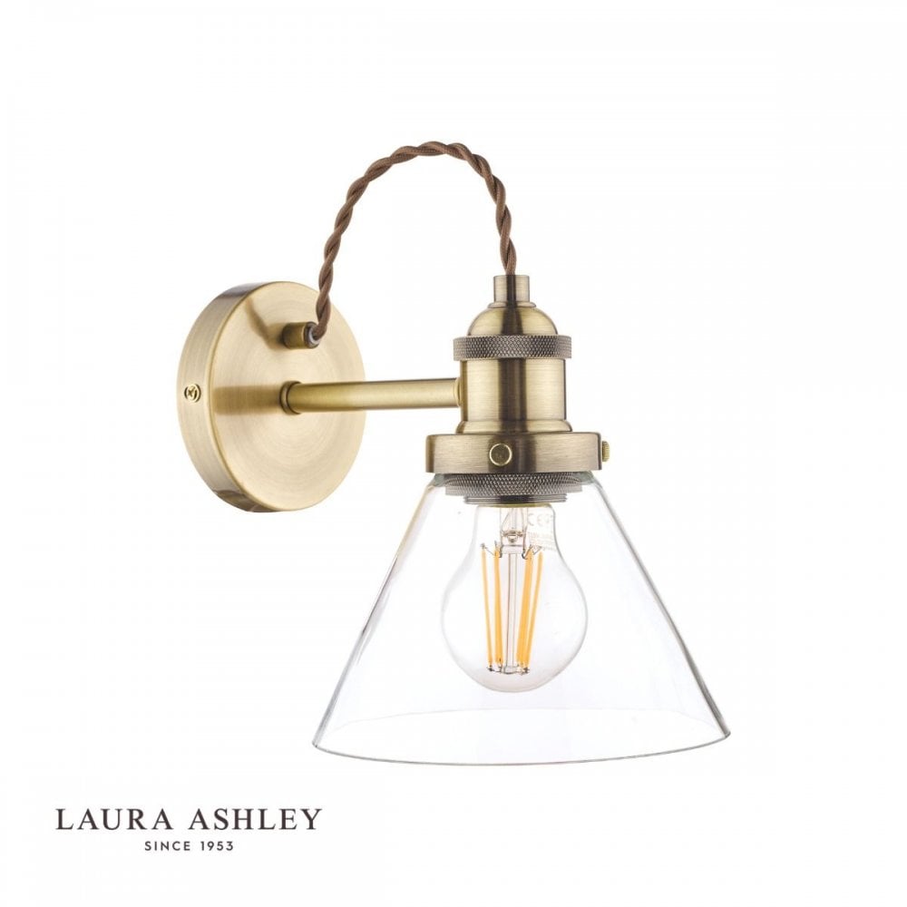 Isaac Wall Light in Antique Brass with Glass Shade