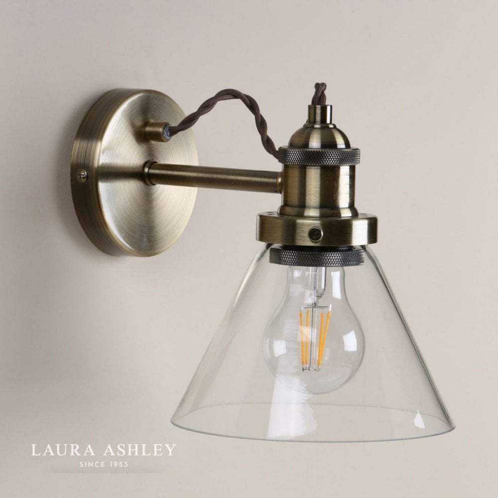 Isaac Wall Light in Antique Brass with Glass Shade