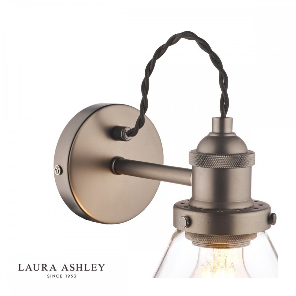 Isaac Wall Light in Industrial Nickel with Glass Shade