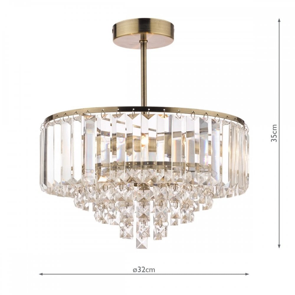 Vienna 3 Light Semi Flush in Antique Brass