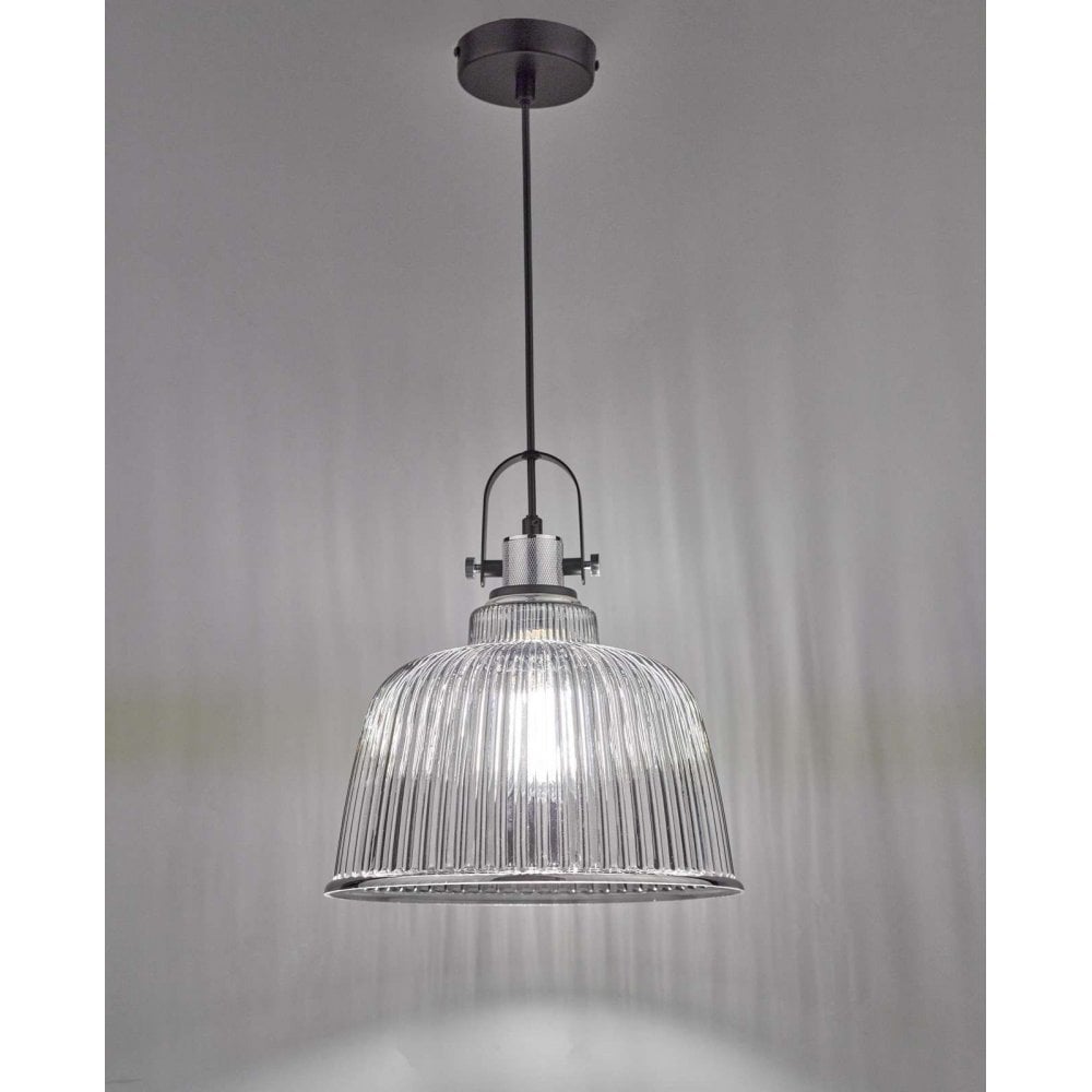 Rhode Large Polished Chrome Pendant with Smoked Glass