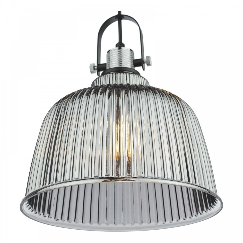 Rhode Large Polished Chrome Pendant with Smoked Glass