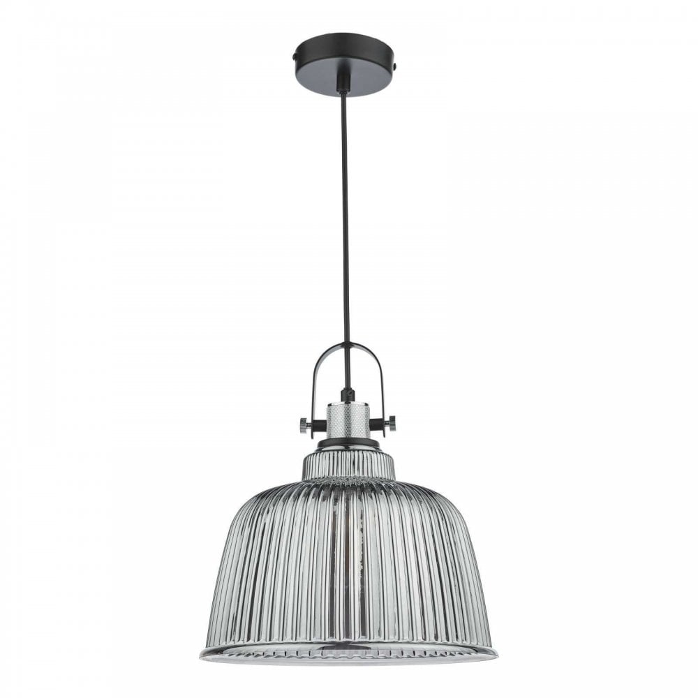Rhode Large Polished Chrome Pendant with Smoked Glass