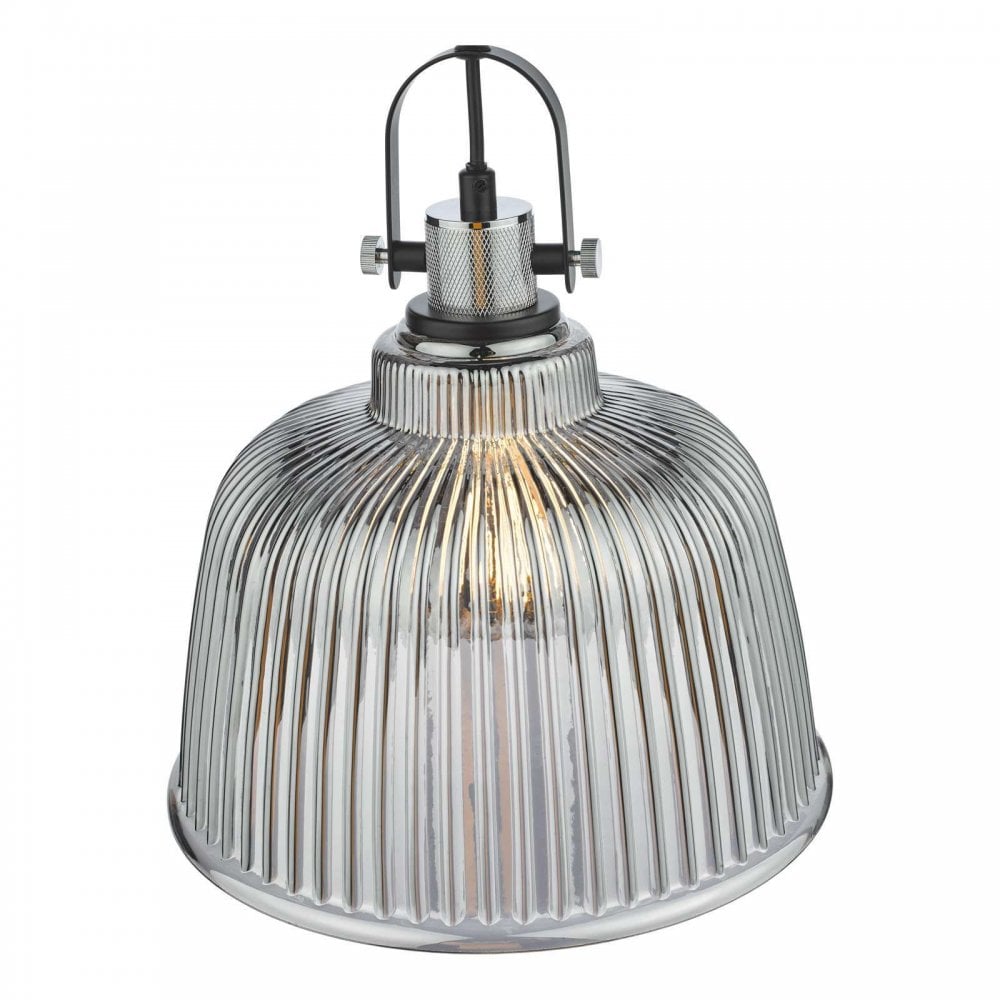 Rhode Large Polished Chrome Pendant with Smoked Glass