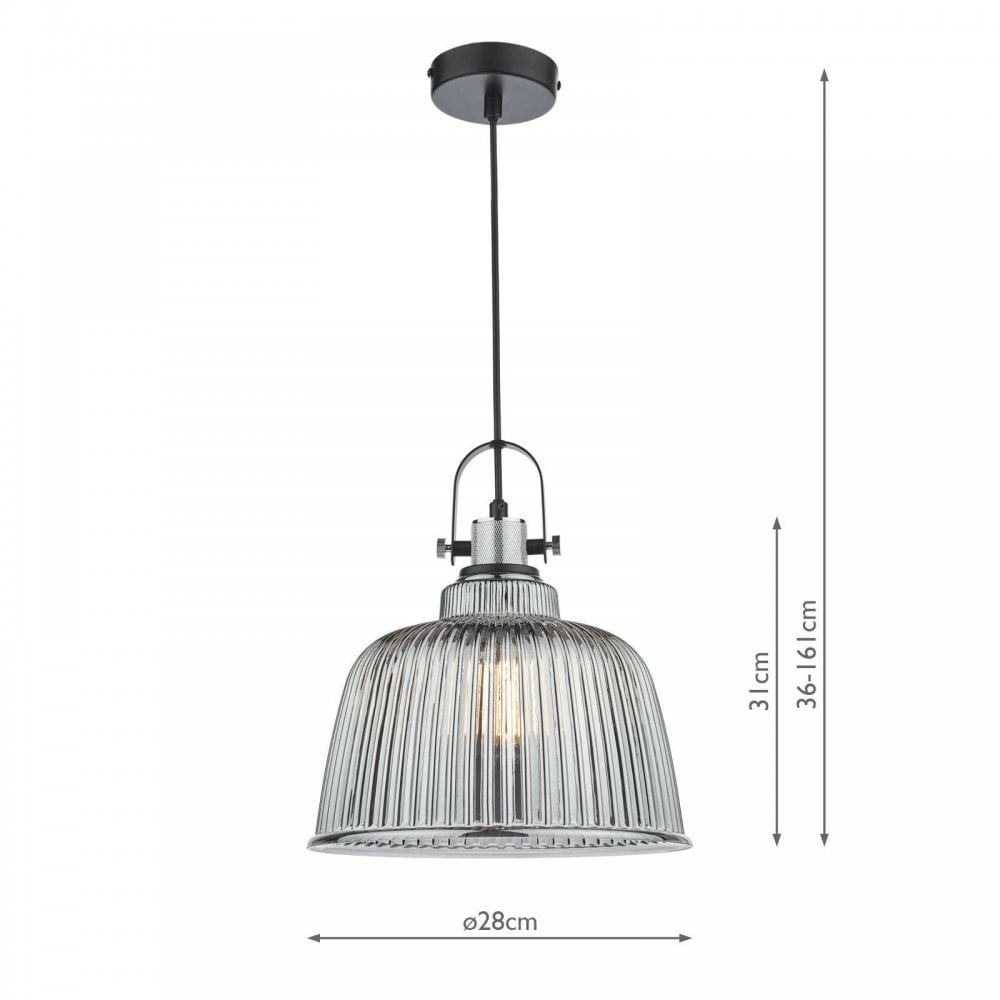 Rhode Large Polished Chrome Pendant with Smoked Glass