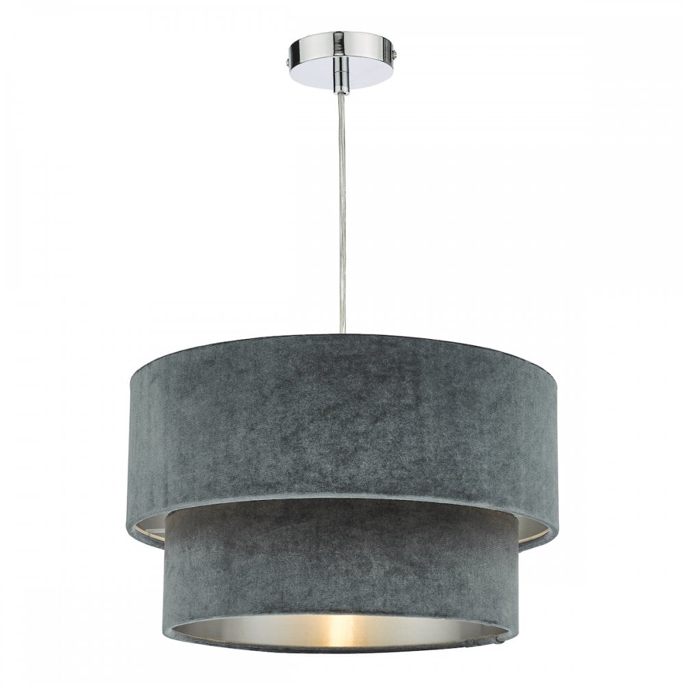 Suvan Cool Grey Tired Velvet Shade with Silver Lining