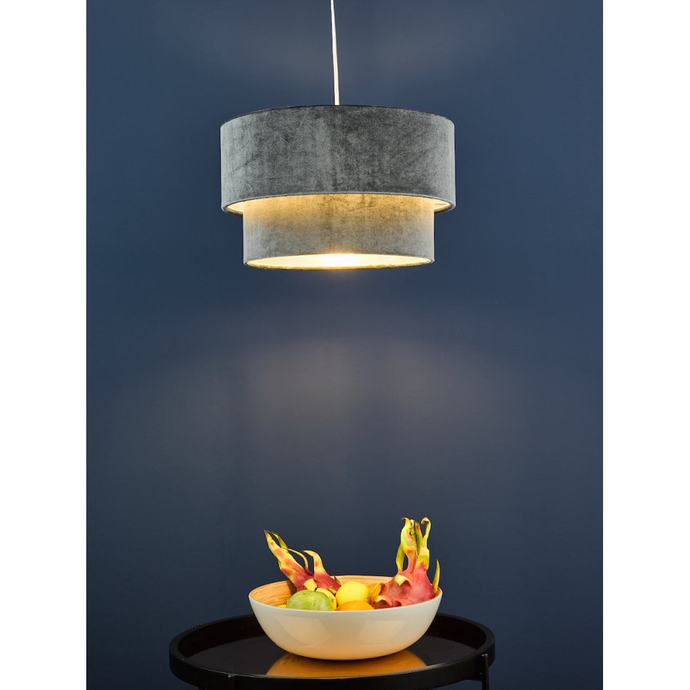Suvan Cool Grey Tired Velvet Shade with Silver Lining