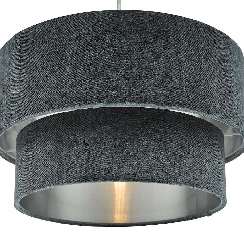 Suvan Cool Grey Tired Velvet Shade with Silver Lining