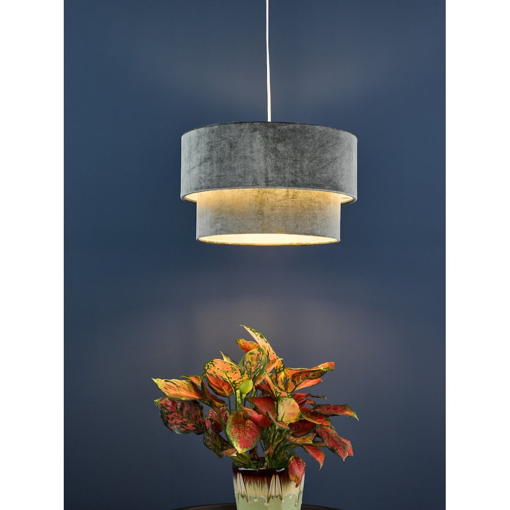 Suvan Cool Grey Tired Velvet Shade with Silver Lining