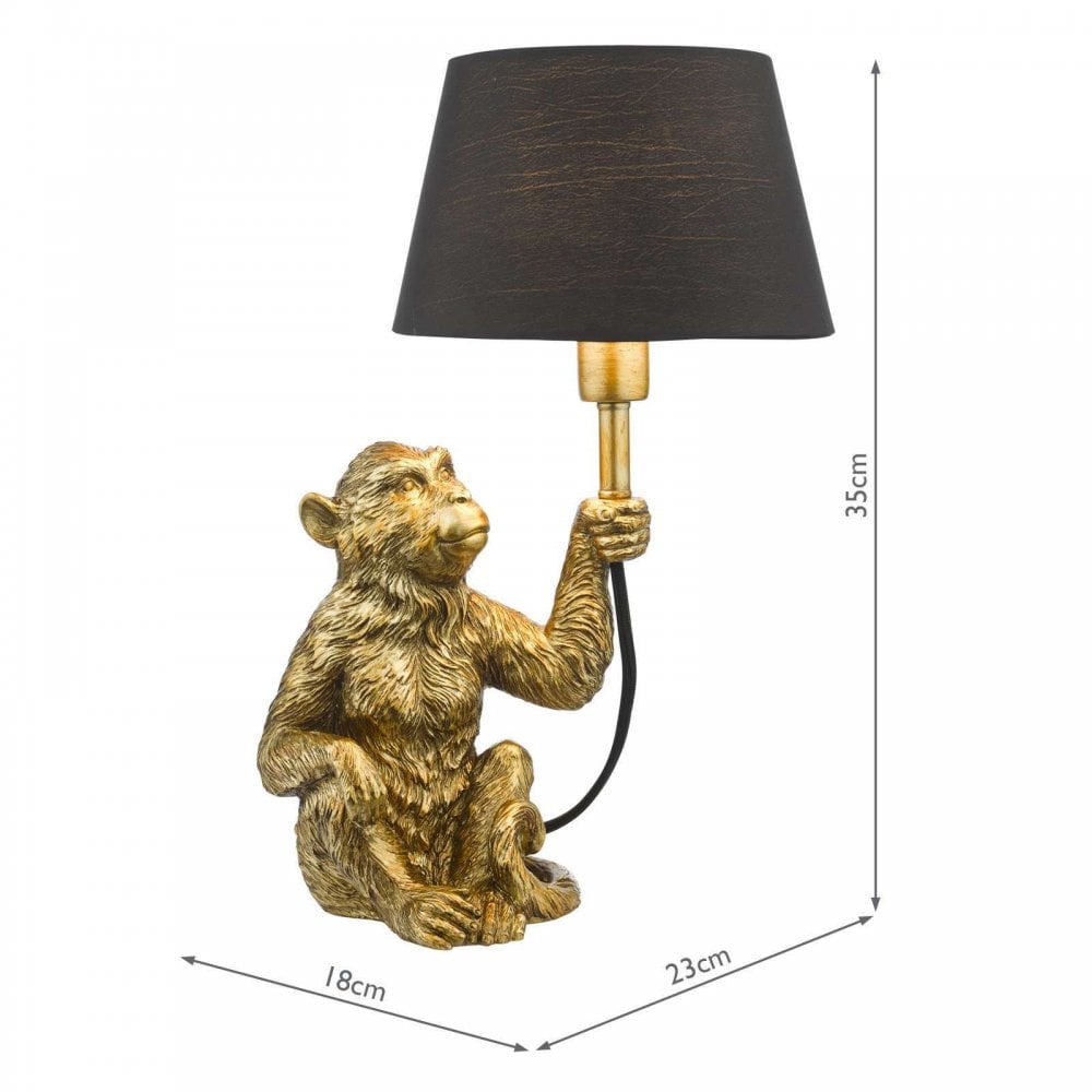 Zira Gold Monkey Table Lamp C/W Black Shade