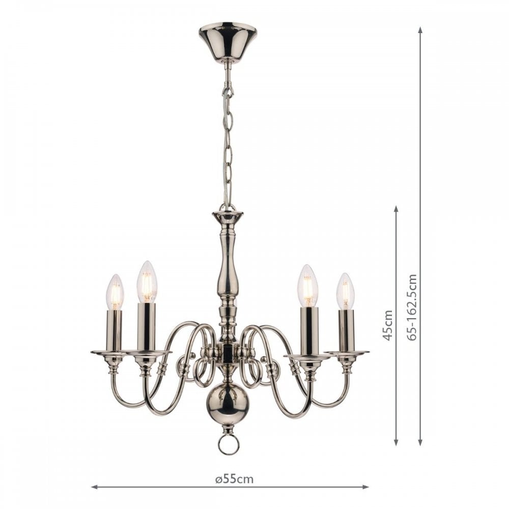 Winchester 5 Light Chandelier in Polished Nickel