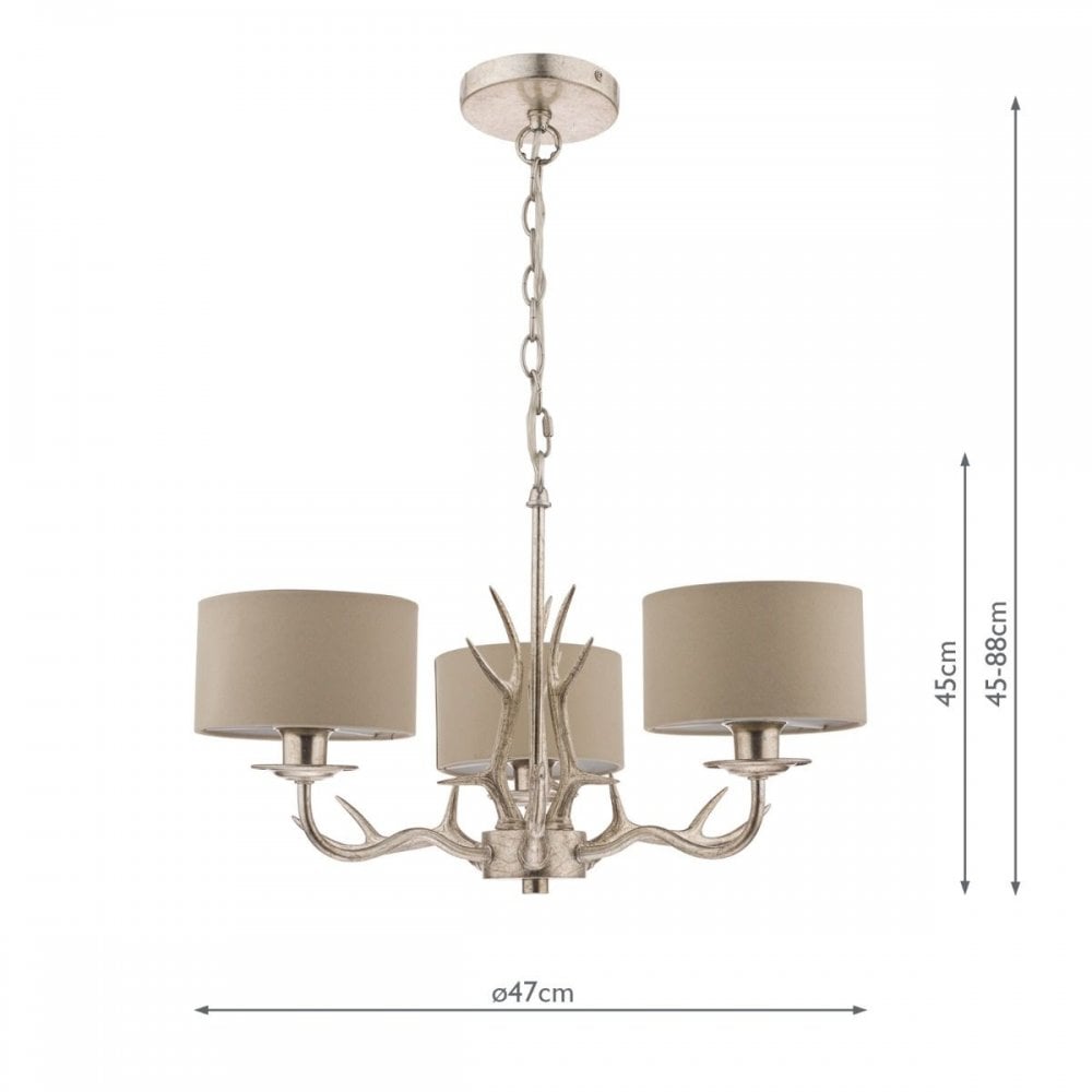 Mulroy 3 light Antler Chandelier Champagne C/W Shades