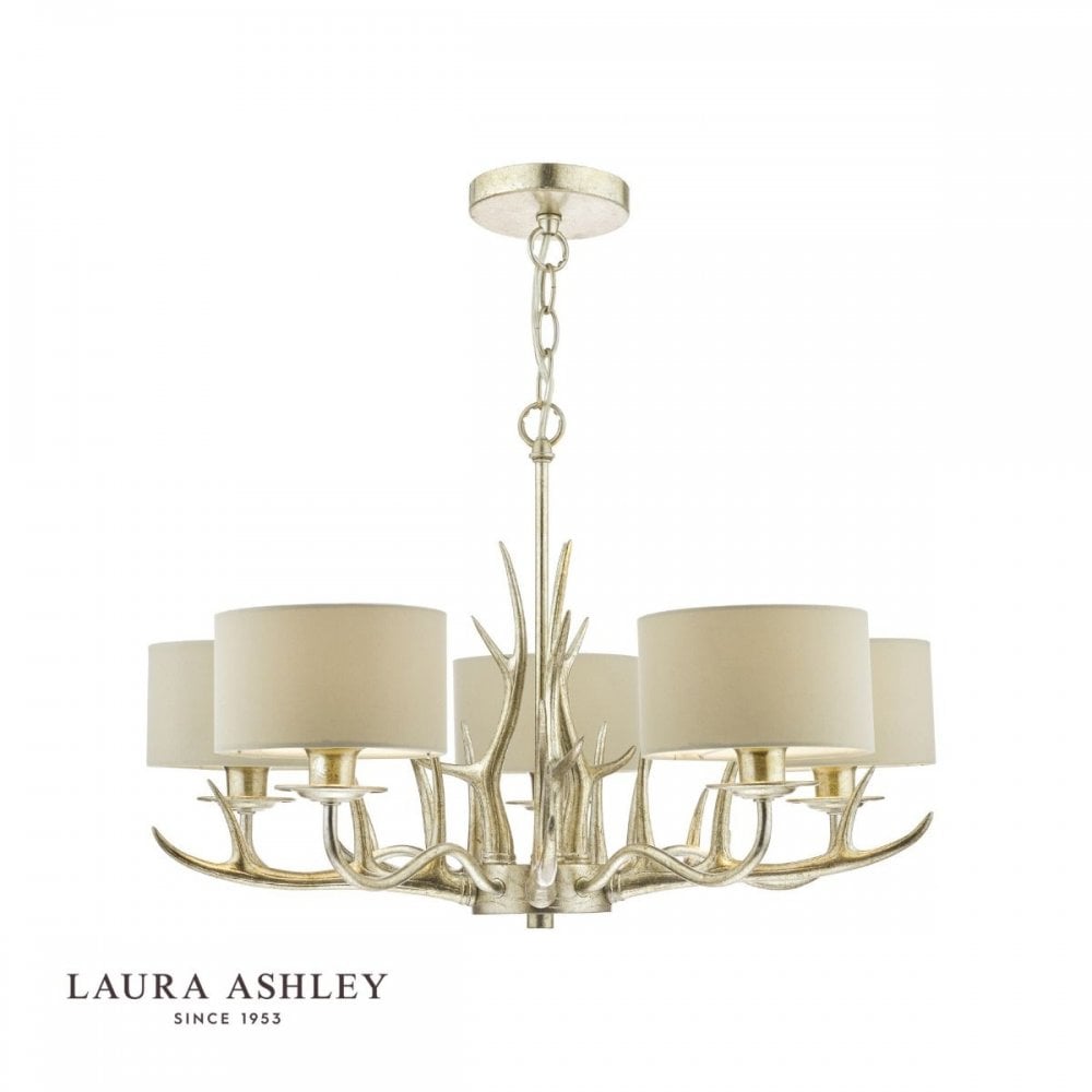 Mulroy 5 light Antler Chandelier Champagne C/W Shades