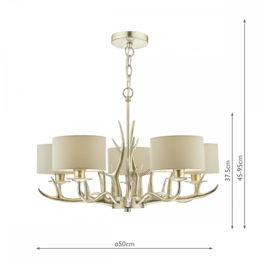 Mulroy 5 light Antler Chandelier Champagne C/W Shades