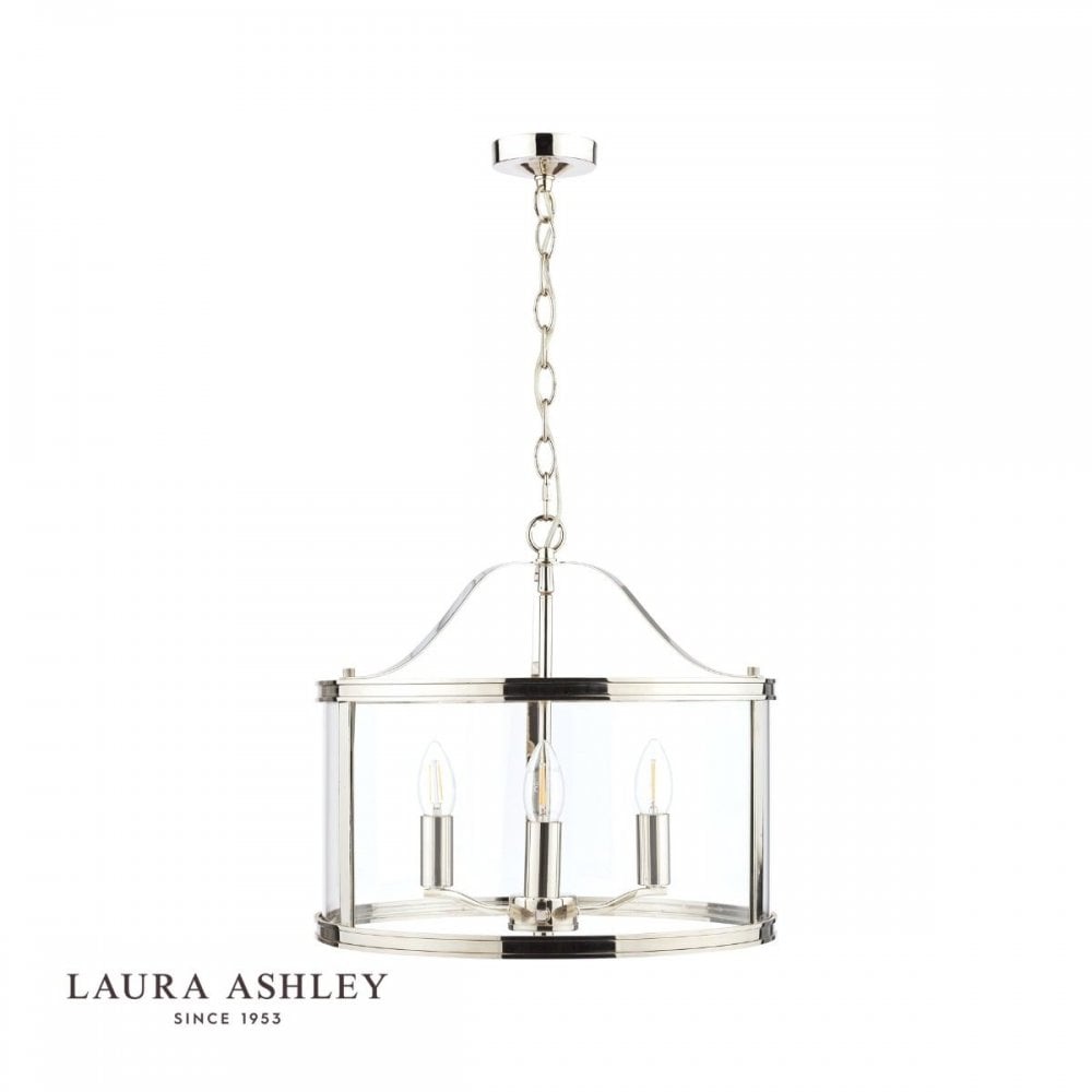 Harrington 3 Light Pendant in Polished Nickel & Glass