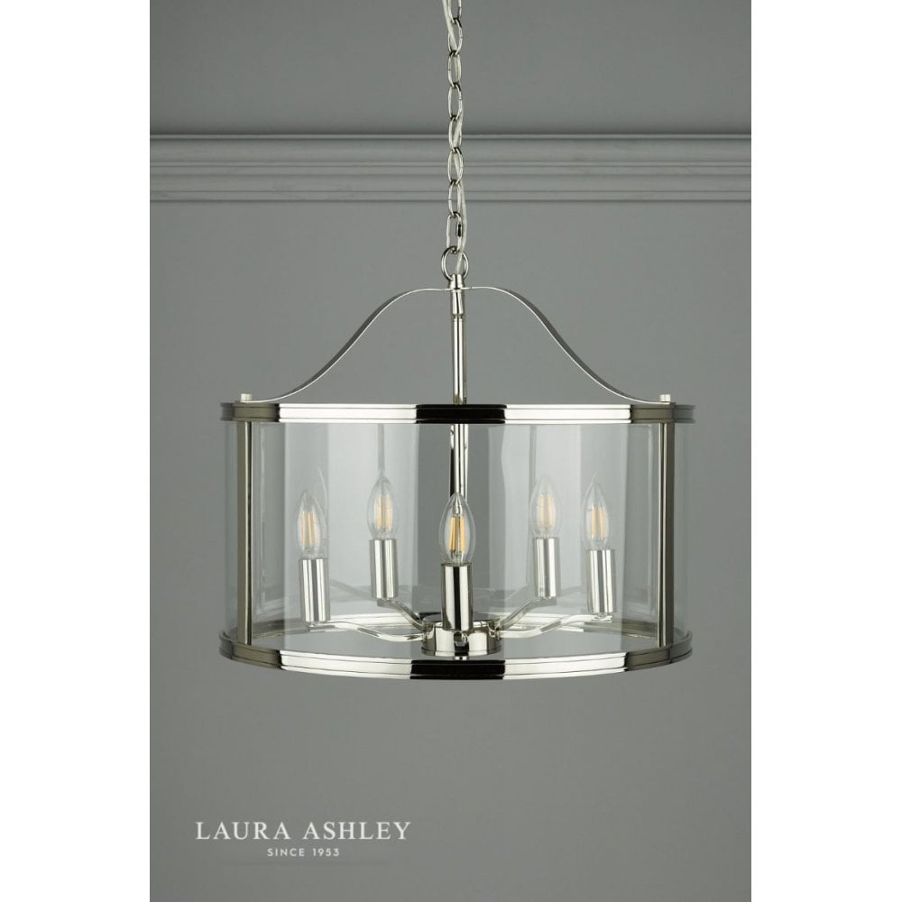 Harrington 5 Light Pendant in Polished Nickel & Glass