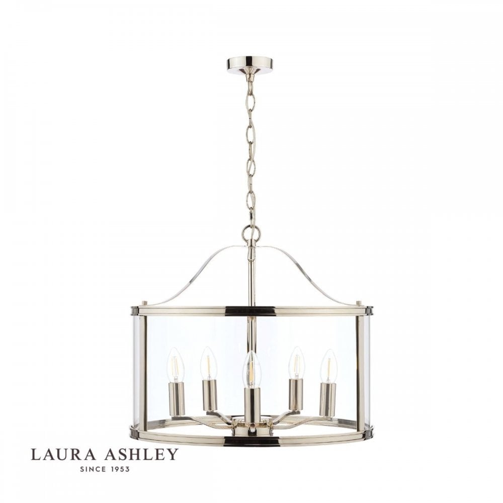 Harrington 5 Light Pendant in Polished Nickel & Glass