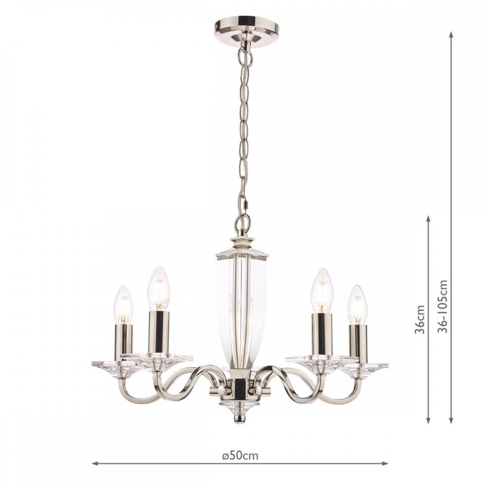 Carson 5 light Chandelier in Polished Nickel