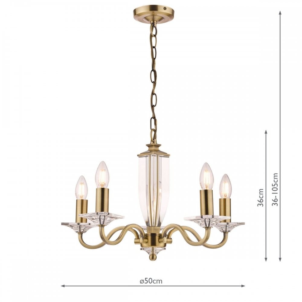 Carson 5 light Chandelier in Antique Brass