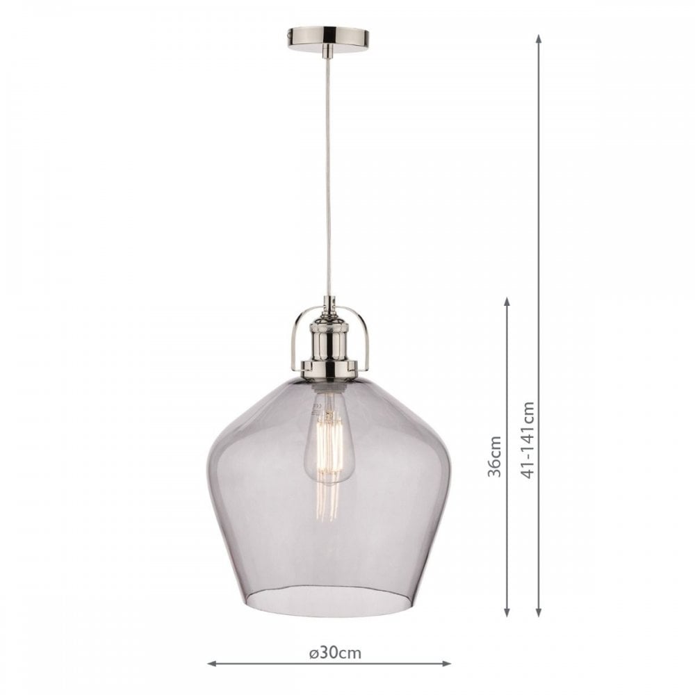 Rye Polished Nickel & Smoked Glass Pendant