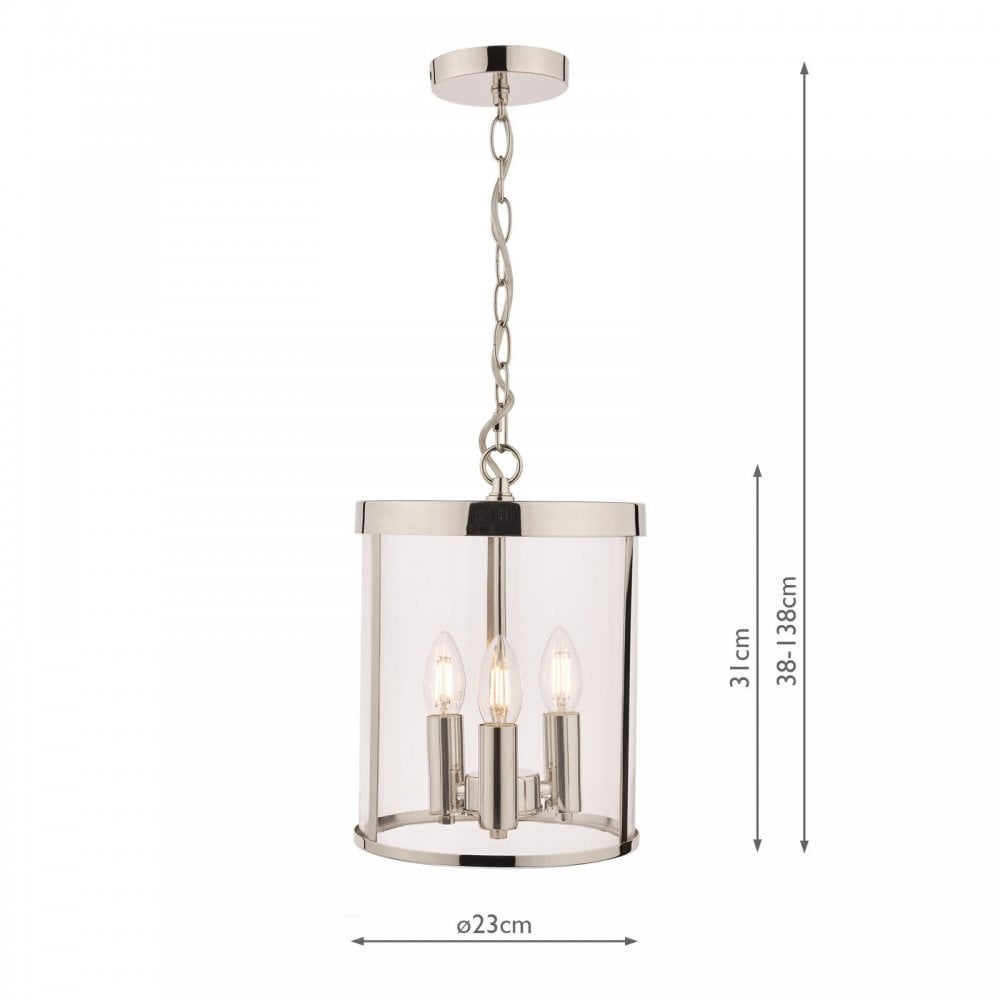 Selbourne 3 Light Polished Nickel & Glass Lantern