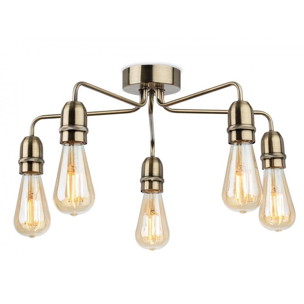 Leon 5lt Flush Ceiling Light in Antique Brass