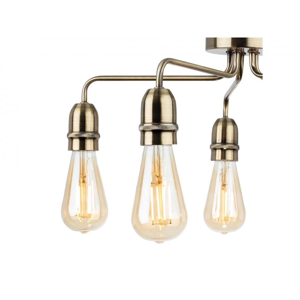 Leon 5lt Flush Ceiling Light in Antique Brass