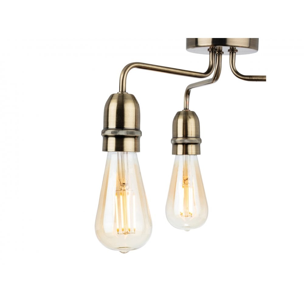 Leon 3lt Flush Ceiling Light in Antique Brass