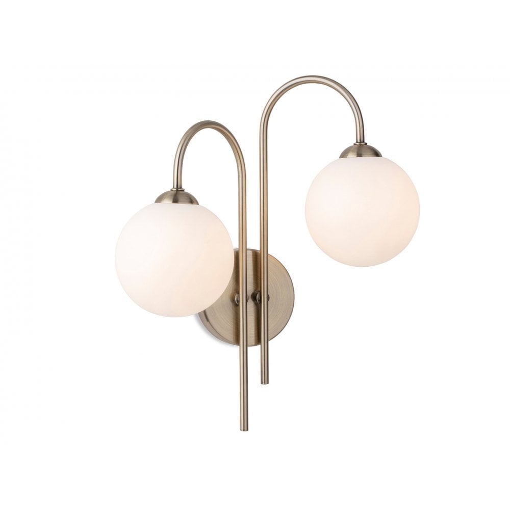 Lyndon 2 Light Wall in Antique Brass with Opal White Class