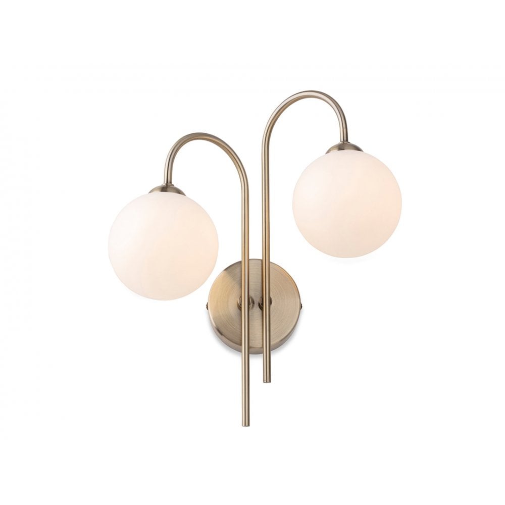 Lyndon 2 Light Wall in Antique Brass with Opal White Class