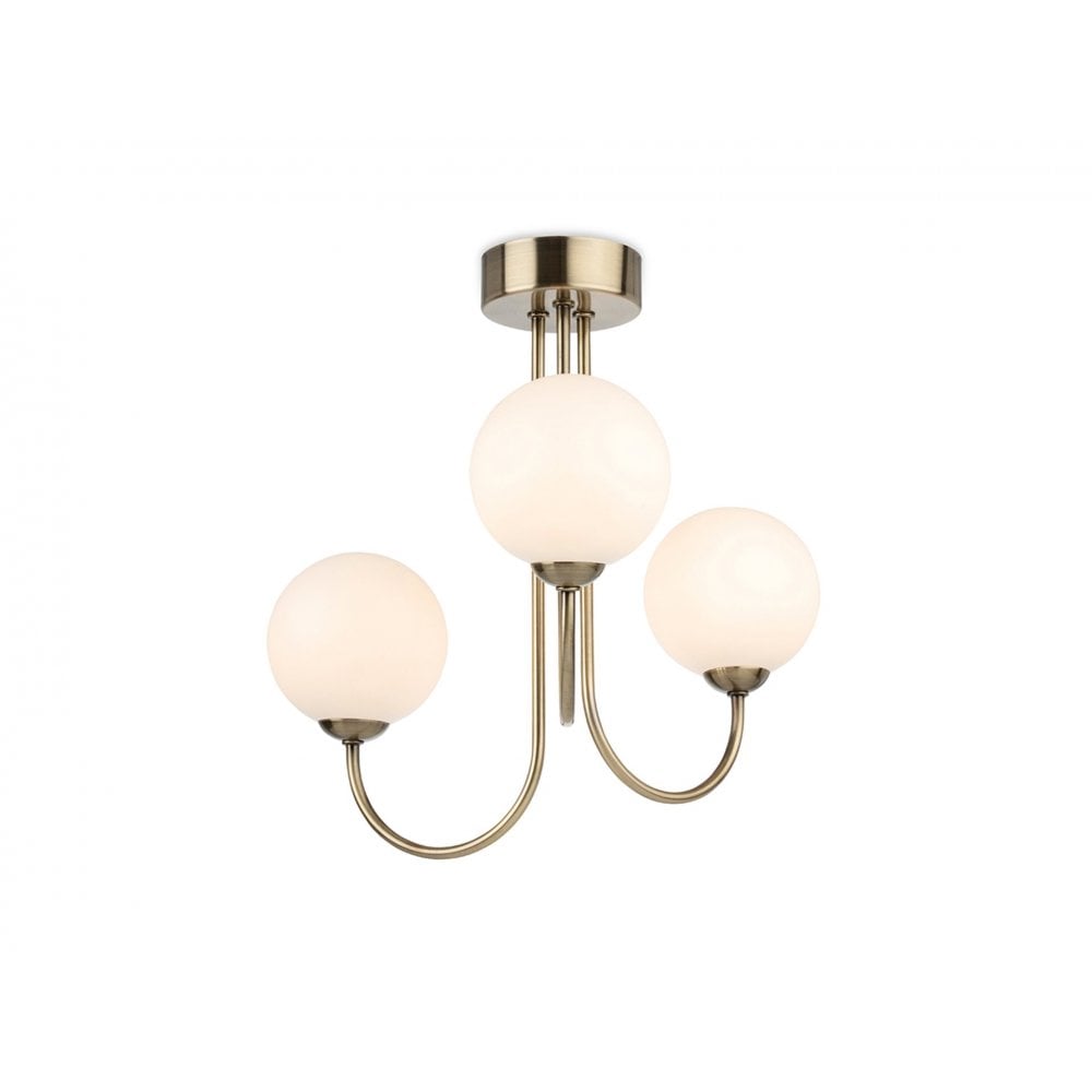 Lyndon 3 Ceiling Light in Antique Brass with Opal White Class