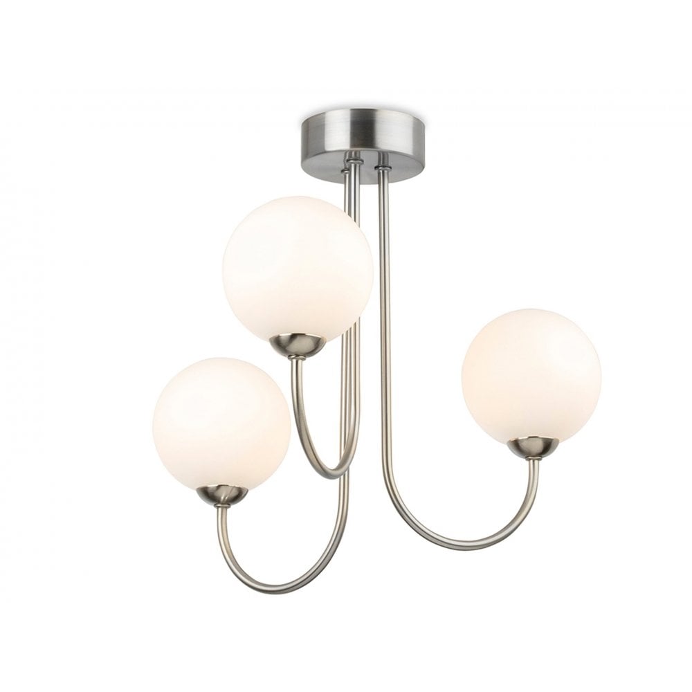 Lyndon 3 Ceiling Light in Brushed Steel with Opal White Glass