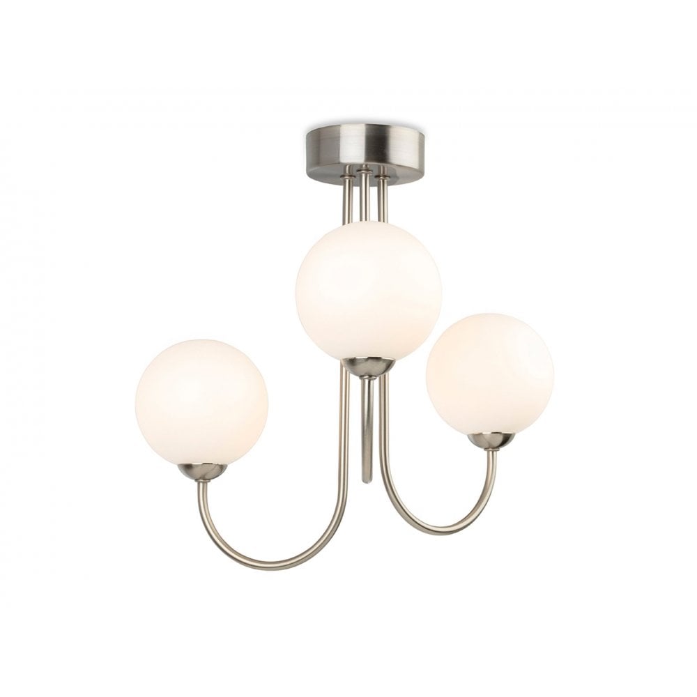 Lyndon 3 Ceiling Light in Brushed Steel with Opal White Glass
