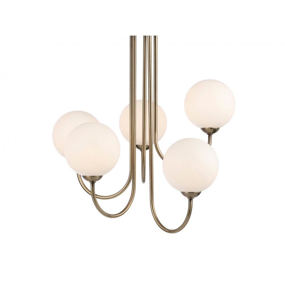 Lyndon 5 Ceiling Light in Antique Brass with Opal White Glass