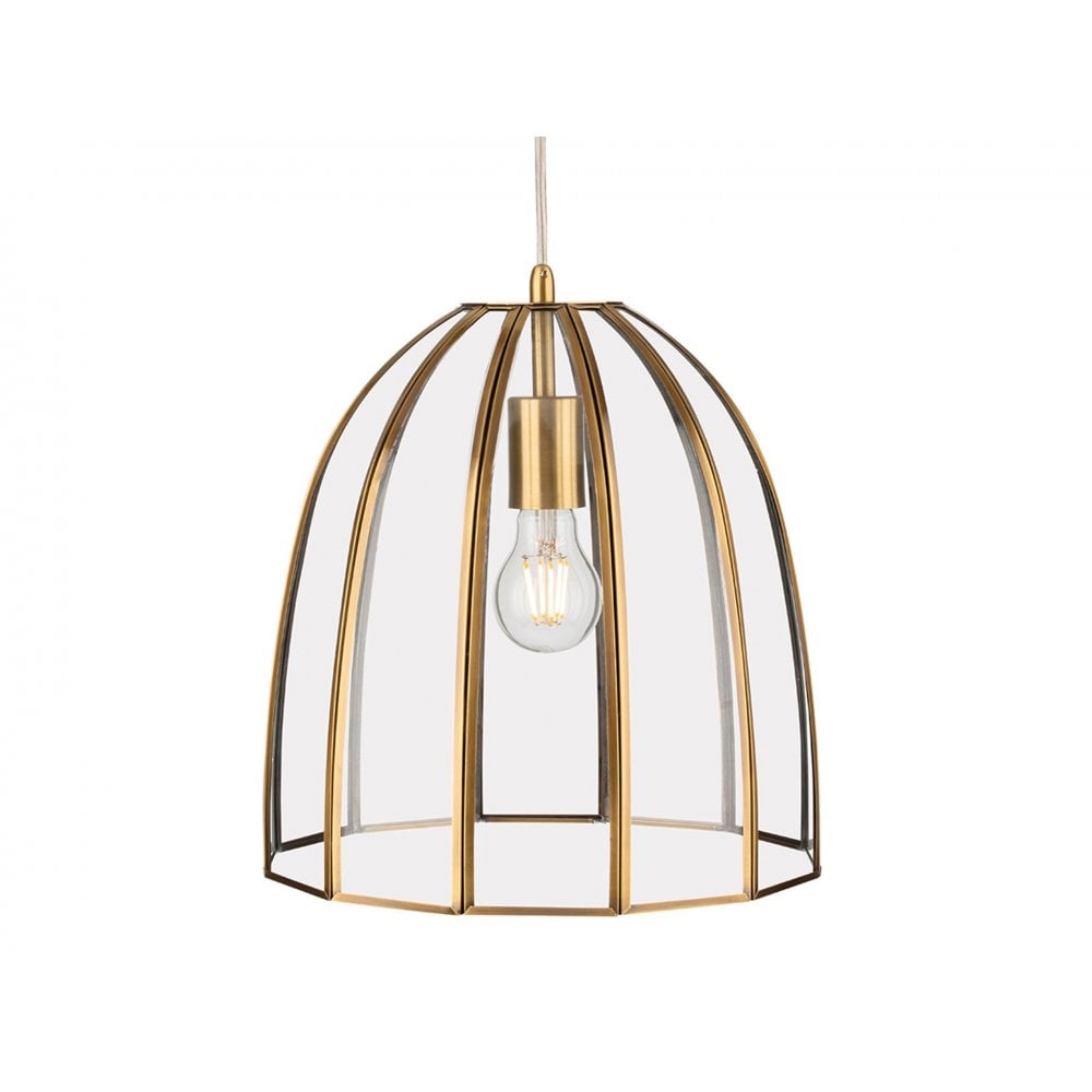 Lincoln Pendant Light in Antique Brass with Clear Glass Bell Shaped