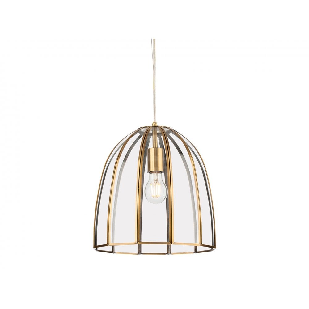 Lincoln Pendant Light in Antique Brass with Clear Glass Bell Shaped