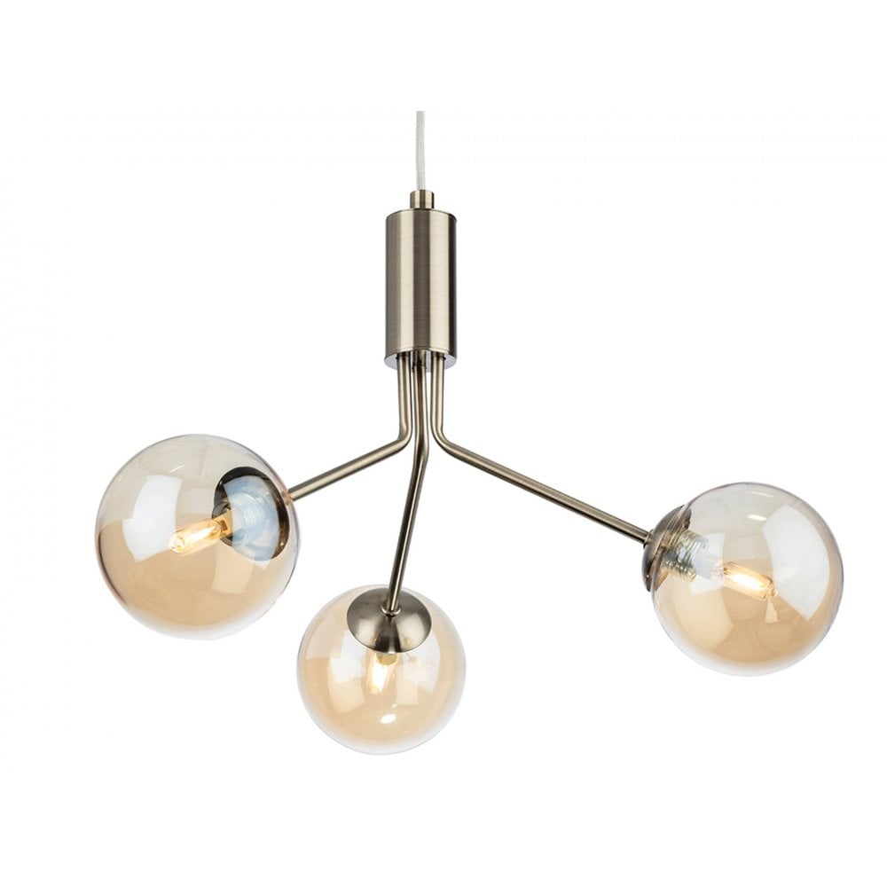 Montana 3 Light in Antique Brass with Amber Glass