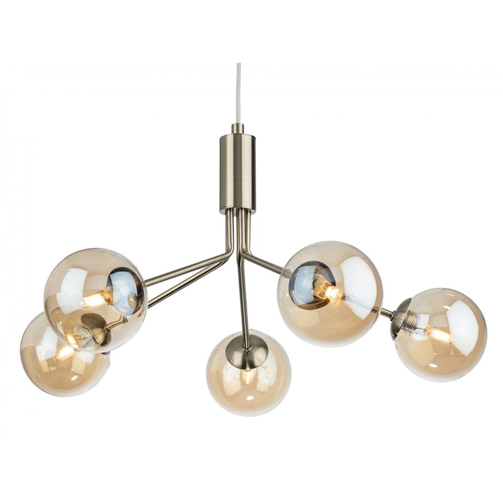 Montana 5 Light in Antique Brass with Amber Glass